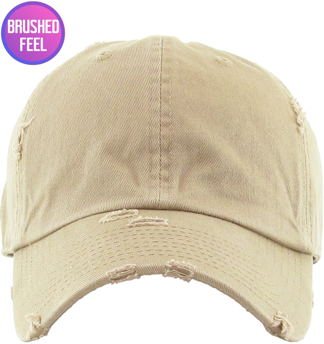 Pigment Washed Khaki Distressed Vintage Baseball Cap Front View
